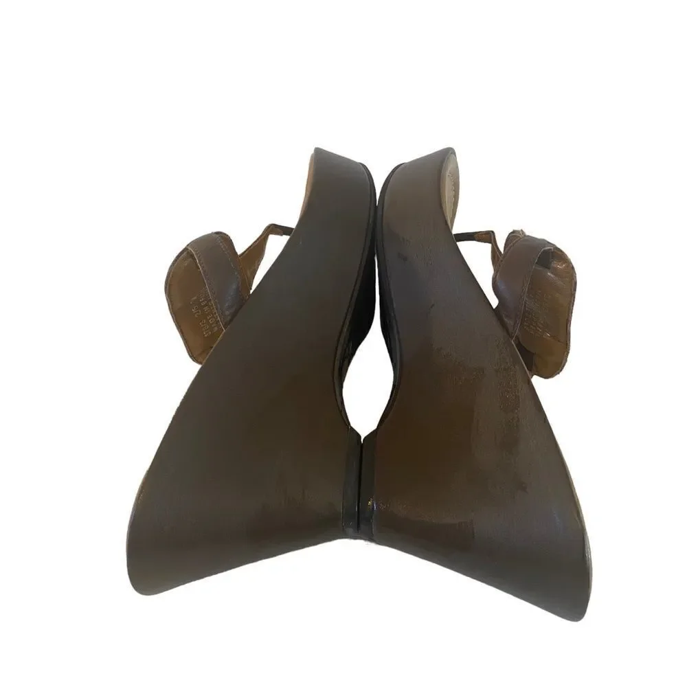 Franco Sarto Brown Wedge Thong Sandals w/ Leopard Print Pony Hair.